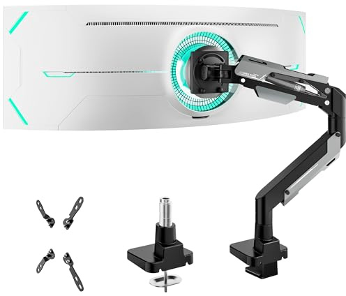 ARES WING Ultrawide Gas Spring Monitor Arm, Heavy Duty Monitor Arm for 24-57 Flat/Curved Screen, Weight Capacity Up to 53/66 lbs, Height Adjustment, Cable Management, VESA 75/100/200 mm，Black