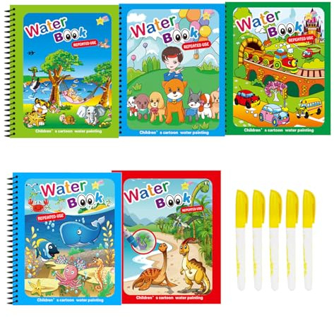 Magic Water Coloring Book Set med 5 Dancepandas Ta 5 Vattenpennor Återanvändbara vattenmålarböcker med färgeffekt och Magic-För Ändlös Färgläggning med Målarböcker
