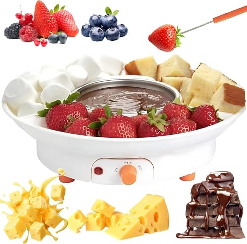 Juego de fondue de queso, olla de fusión de chocolate con 2 tenedores de fondue, control de temperatura de 40-70 °C, fondue eléctrica de chocolate de 260 ml para tostadas de malvaviscos, fiesta de