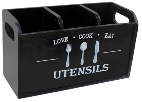Baoblaze Support à ustensiles de Cuisine, boîte à Couverts, Pot de Rangement en Bois, Organisateur d'ustensiles pour Restaurants, Noir