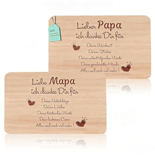 2er Set Frühstücksbrettchen Mama & Papa Geschenk, Brotzeitbrett mit Gravur | Großeltern Geschenke Buchenholz Schneidebrett | Geschenkidee ideal für Mutter&Vatertag Geburtstags Weihnachten