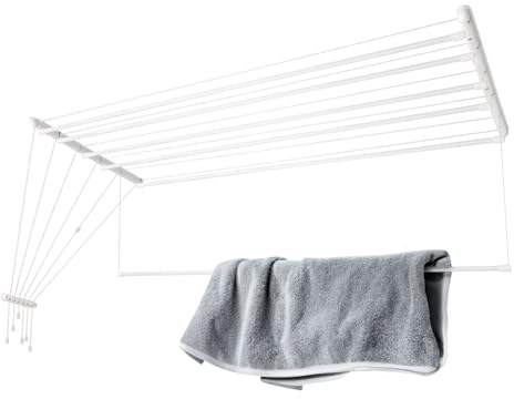 KADAX Stendino per biancheria da soffitto 6x160cm, stendibiancheria salvaspazio per montaggio a soffitto, stendibiancheria per il soffitto, stendibiancheria da soffitto in acciaio (Bianco)