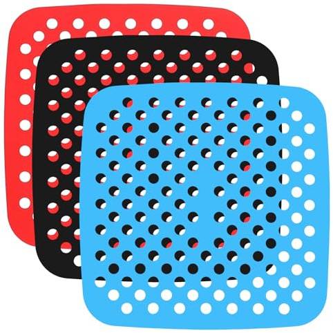 WJIAAA 3 piezas de silicona Air Fryer Liners, Alfombrilla de silicona reutilizable, papel de horno de silicona perforado, alfombrilla de silicona antiadherente para freidora de aire caliente