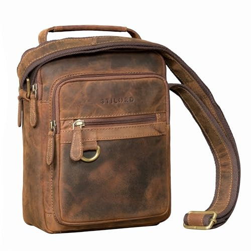 STILORD Lima Stylishe Umhängetasche Herren Klein Leder Herrentasche zum Umhängen - Kleine Messenger Bag mit Tragegriff Vintage Crossbody Bag für Tablet 9,7 Zoll Farbe:calais - braun