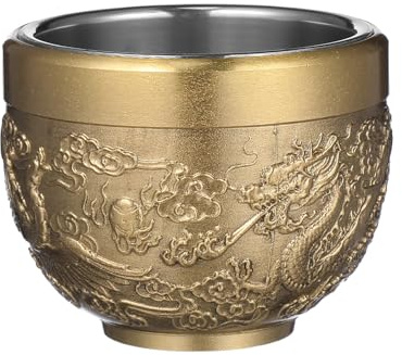 CLISPEED Tasse à Thé Cuivre Motif Dragon Mug Traditionnel Vintage Tasse Chinoise à Thé Relief Ancien