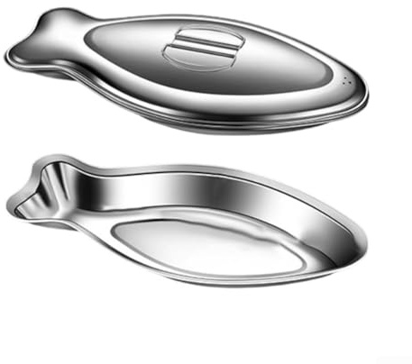 Plateaux de service en acier inoxydable pour poisson avec construction et fonction résistante à la chaleur pour servir des plats chauds (L avec couvercle)