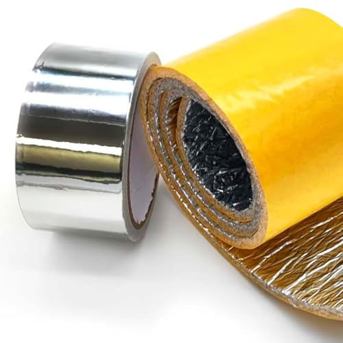 Kit d'isolation acoustique pour tuyaux et tuyaux de descente : bande d'isolation acoustique auto-adhésive 100 % aluminium (5m x 10 cm) + ruban en aluminium (10 m)
