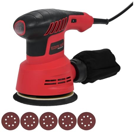Lijadora Orbital Eléctrica De 300W 13000RPM Con Velocidades Variables Palma Papeles Lija Y Bolsa For El Polvo Excelente Rendimiento De Lijado(Red)