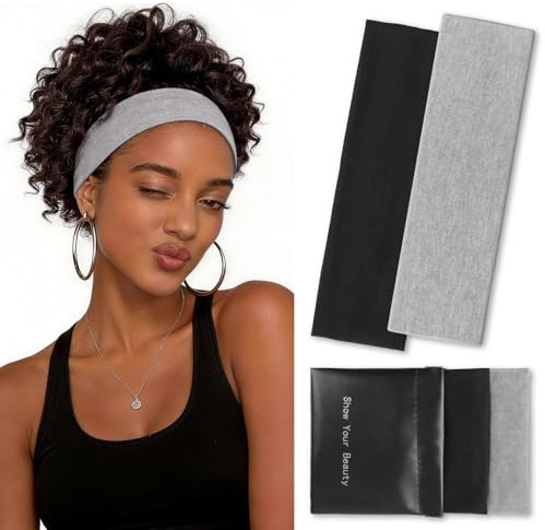 PROPOG Fascia Capelli Donna,Fasce Per Capelli Sport Antiscivolo Estensibile Traspirante, Headband Unisex, Nero, Per Sport, Yoga, Pulizia Del Viso, Fitness, 2PCS (grigio)