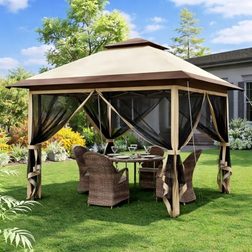 BAKAJI Gazebo Pieghevole One touch 3.6 x 3.6 M, Rivestimento in PU Anti UV e Antipioggia, Struttura Acciaio Resistente Intemperie, Borsa con Ruote e Accessori, Ideale per Giardino, Esterno, Terrazzo