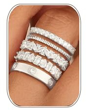 FUNEIA Ringe Gold Silber Damen 18K Vergoldete Goldene Ring Set mit stein goldene daumenring Verlobungsring Stapelringe Damenring Engagement Statement Promise Ring Goldring Schmuck 52/54/57/59/62