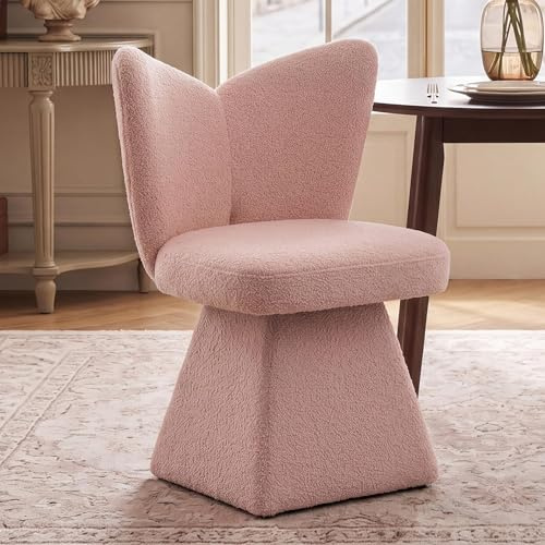DAYALANE Esszimmerstühle, Polsterstuhl drehbar, Rosa | Küchenstuhl mit Schmetterlingslehne, Drehstuhl aus Kunstfell, Dining Chair für Esszimmer, Küche & Wohnzimmer