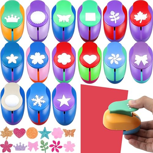 15 Stück Stanzer für Papier, 2,5cm Motivlocher Basteln, Bastelstanzer Papierstanzer, Motivstanzer Set für Kinder, DIY Scrapbooking, Handwerk, Fotoalbum, Grußkarten