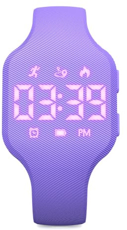 Focwony Kids LED Fitness Tracker Watch, for Ages 5-16 Boy Girls,Purple | Soft Silicone Strap, Sport Digital Wristwatch, With Step Counter, IP67 Waterproof , Vibration Alarm Clock
