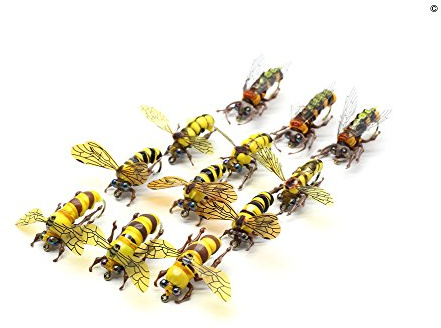 YZD Realistic Fly Fishing Flies Set - Dry, Mosquito, Bumble, Wasp, Steelhead, Rainbow Trout - Handmade Fishing Lure Kit (3-Realistic Bumble Bee & Wasp Set of 12 Flies)