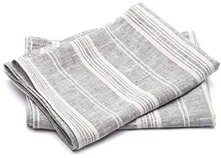 LinenMe Juego de 2 paños de Cocina de Grafito Multistripe Linen, 46 x 65 cm, Hecho en Europa, Ropa de baño, Ropa de Cama Europea, Lavado a máquina, Super Absorbente