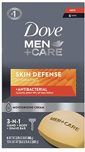 Dove Men+Care Soap Bar For Smooth, Hydrate & Nourishing the Skin - Defense Effectively Washes Away Bacteria, Cream, 3.75 Oz, 6 Count
