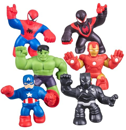 Heroes of Goo Jit Zu Marvel Mega Mini 6 Pack - Superhero Toys, Squishy, Stretchy, Gooey Mini Heroes - Ironman, Spider-Man, Captain America, Miles Morales, Hulk and Black Panther