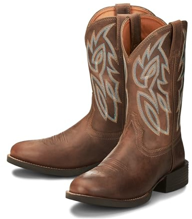 Justin Rendon 11 Western Boot - Men's Round Toe, Cowhide, Removable Orthotic Insole, Slip-Resistant Rubber Outsole, Pecan - 9.5 D