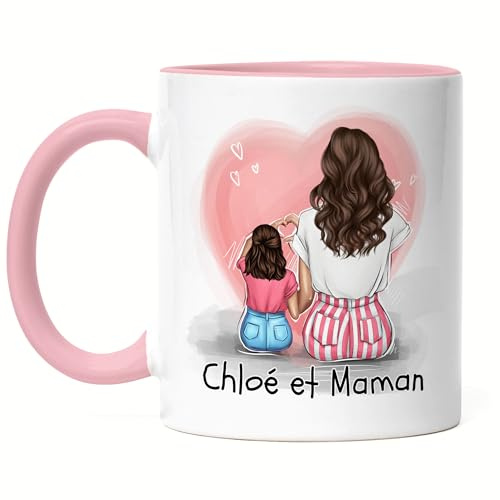 Kiddle-Design Mutter Tochter Tasse Rosa Muttertag Personalisiert Name und Frisur Mama und Tochter Geschenk Kinder Kaffeetasse Mütter Geschenk