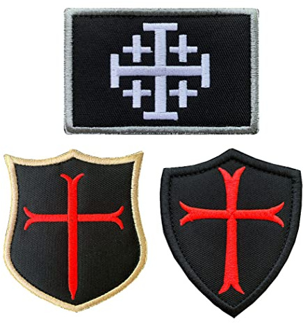 3 Stücke Ritter Templer Kreuz Schild Militär Moral Bestickter Aufnäher mit Verschluss zum Kleidung Taschen Rucksack Uniform Weste Hundegeschirr Militär Taktisch Draussen Jersey Reisen