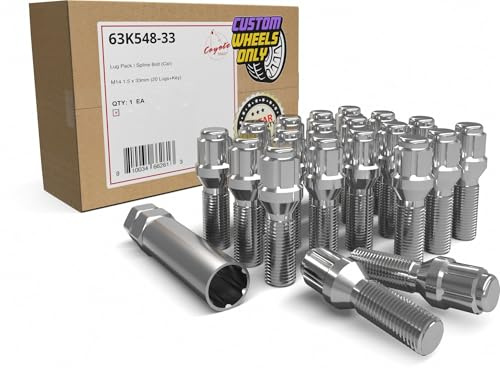 Wheel Accessories Parts 20 Pcs M14 x 1.50 Thread Acorn Seat Spline Lug Bolt Chrome Finish 33mm Shank Length Car Spline fits Land Rover Range Rover ｜ Volvo S60 S90 XC40 XC60 XC70 XC90 ｜ Older BMW