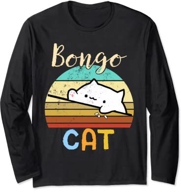 Vintage Sunset Bongo Katze T-Shirt niedlich Gamer Meme Geschenk Langarmshirt
