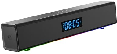 STEALTH Light-Up Gaming Soundbar, Wired or Wireless Portable Speaker with Bluetooth 5.0, Touch Controls and Animated Lighting for Music and Movies