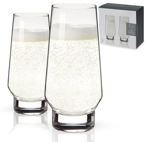 Viski Lot de 2 flûtes à champagne lestées sans pied – Verres à cocktail modernes en cristal à base ronde cannelée, pour pendaison de crémaillère, mariage, champagne – 270 ml, transparent