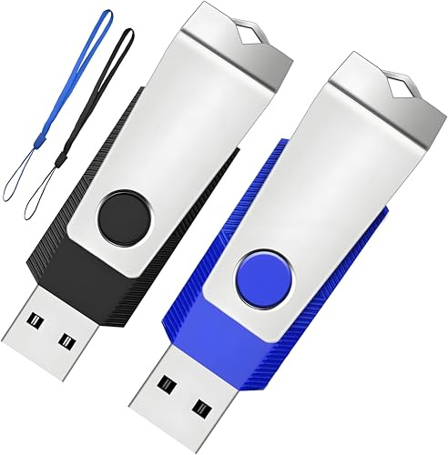 Wooolken Lot de 2 clés USB 2.0 4 Go, Jump Pen Drive avec lumière LED et Cordons pour Le Stockage et la Sauvegarde (4G, 2 Couleurs : Noir Bleu)