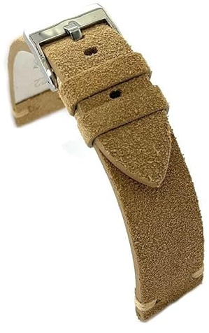 diloy Nubuck läder vintage hantverk mocka klockarmband – platt handgjord – finns 18 mm 20 mm 22 mm 24 mm 417, Grädde, 20mm, ränder