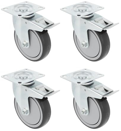 Amig - 4-pack möbelhjul med bromsar - Ø 100 mm - Svänghjul med monteringsplatta - Maxvikt 110 kg - För flytt av tunga möbler - Rullager - Plastkärna - Grå gummi