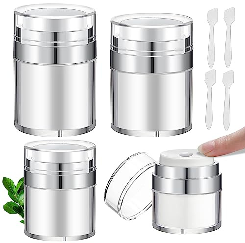 GZcaiyun 4 stycken airless pumpdispenser, akrylkrämdispenser 15/30/50/100 ml Airless Pump vakuumflaska krämdispenser för kräm, lotion, serum, med spatlar