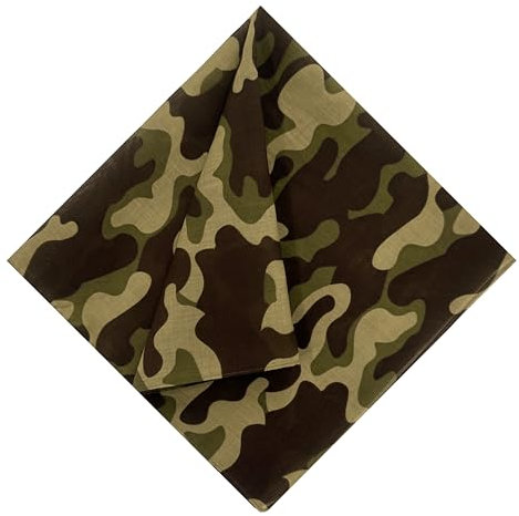 HankieWorld Bandanas im 60er-Jahre-Stil, Premium-Baumwolle, weich, dünn, Handgefühl, großes Taschentuch für Damen und Herren, 1 x Tarnmuster, 56 cm
