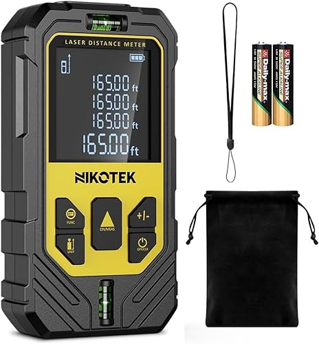 Nikotek Metro Laser 120M, Distanziometro Laser IP54 Strumento di Misurazione Digitale Portatile Telemetro con Livelli a Bolla e Display LCD a 4 righe (2 * Batteria Inclusa)