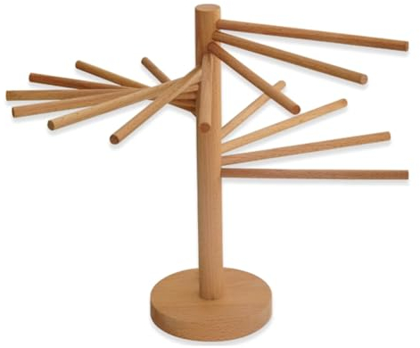 Ficher Pasta Drying Rack, Wood Pasta Dryer Rack, Pasta Hanger Rack with 16 Suspension Rods