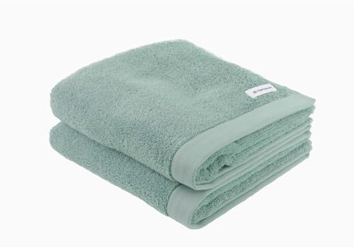 TOM TAILOR Handtuch, 2er Set, 50 x 100 cm, 100% Baumwolle / Frottier, mit Aufhänger und Label mit Logo, COLOR BATH TOWEL Türkis (Fresh Sage)