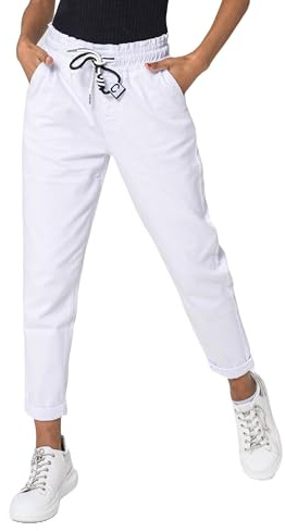 Nina Carter P500 dam joggingbyxor, hög midja, jeansbyxor, sommarjeans, Vit (P500-2), XS Smal