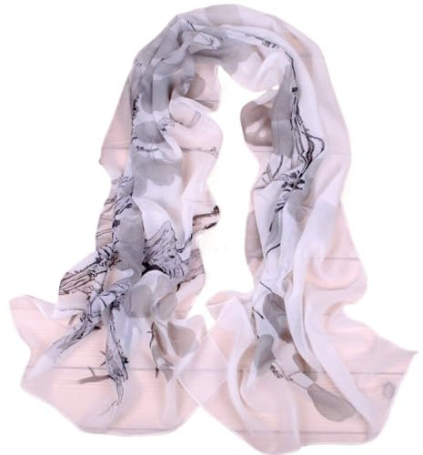 Bufanda De Gasa Floral Para Mujer - Protector Solar Bufanda De Moda Estampado De Pintura De Tinta Pañuelo Ligero Pañuelo Para La Cabeza Bufandas, Chal De Toalla De Playa De Verano Para Mujer,Gris,