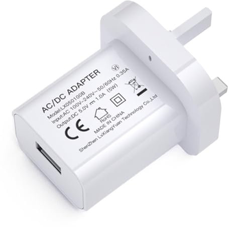 5V 1A 5W White USB Charger, UK Usb Plug, USB-A Output, 100V-240V Input, for Phone, Tablet, Speakers