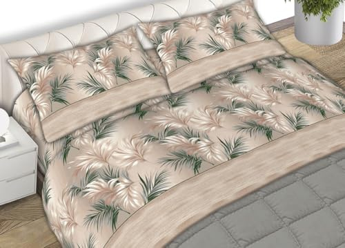 BIANCHERIAWEB Completo Lenzuola Matrimoniale In Morbida Flanella Disegno Armony C.N 2 Piazze Beige