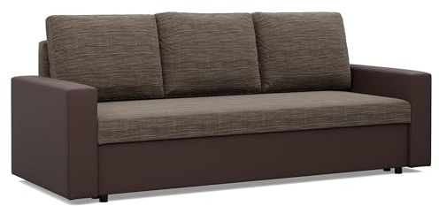 Mebligo - Sofa Dreisitzer Wohnzimmer mit Schlaffunktion, Bettkasten und Kunsteleder 220x92x92 (BxHxT) Braun Luna, Schlafsofa Platzsparend, Schlafcouch, Sofabett, Sofa Bed, Bettsofa