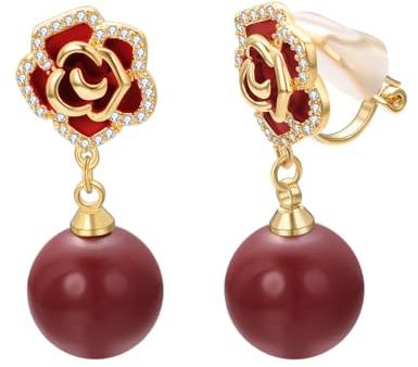 Vissen Blumen Ohrclips Damen Ohne Ohrlöcher Ohrring Ohne Vergoldet Ohrringe Perlen Hängend Rote Vintage Modeschmuck