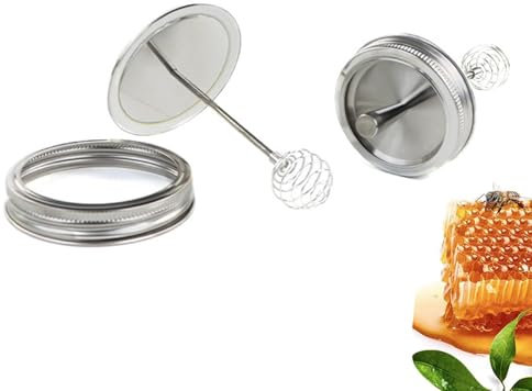 Mason Jar Lid With Honey Dipper,Canning Lid And Hoop - Detachable Stainless Steel Lid With Honey Dipper For Regular Mouth Mason For Honey Container