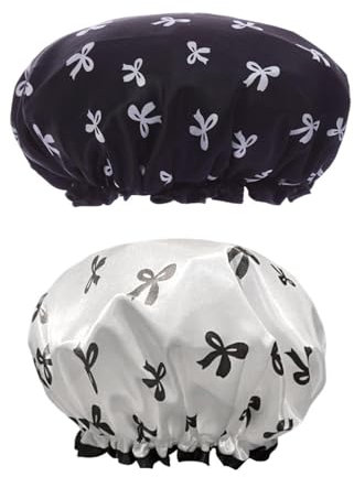 Lot De 2 Bonnets De Douche Avec Nœud, Joli Bonnet De Douche, Bonnet De Douche Imperméable Double Couche, Bonnet De Maquillage Pour Femme, Bonnet De Nuit Réglable, Bonnet Bouclé, Le Salon.