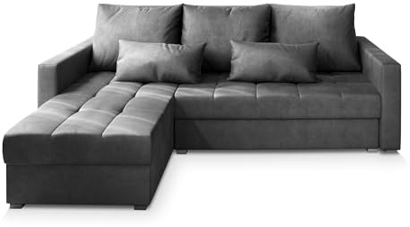 Masseno Ecksofa KOS PIK M mit Schlaffunktion L-Form, Sofa mit Bettkasten, Wohnzimmersofa, Couch, Soffa, Bettsofa, Couchgarnitur- Grau, Monolith 85