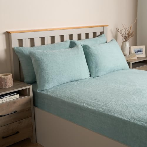 2 Pack Teddy Bear Fleece Pillowcases, Side Sleeper Winter Warm Cosy Soft Teddy Pillow Cases Fluffy Fleece Hotel Quality Plain Sherpa Thermal Pillowcases Luxury Bedding Pair 50 X 70cm, Duck Egg