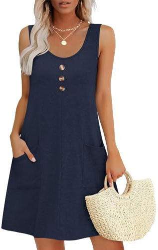 MOLERANI Women's Round Neck Sleeveless Dress Navy Blue L