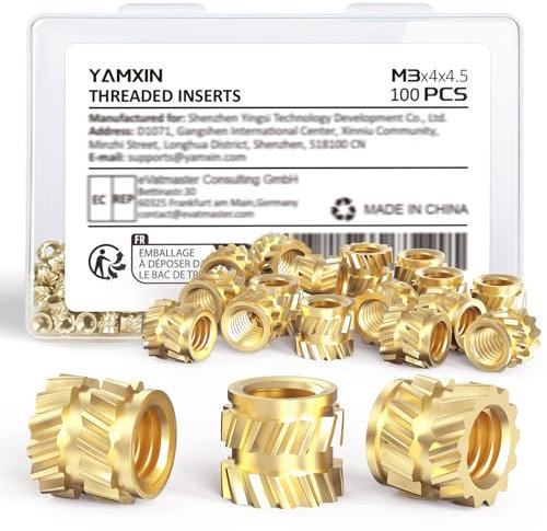 M3 Threaded Inserts for 3D Printing, 100pcs M3 x 4 x 4.5mm Brass Heat-Set Insert Nuts for Plastic Parts