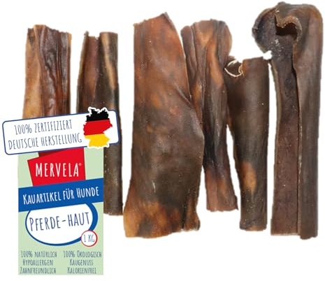 MERVELA® Bacchette per pelle di cavallo, 1 kg [qualità dalla Germania] per cani sensibili alle allergie, ricompensa, snack da allenamento, senza cereali, snack per cani, ipoallergenico, ricco di